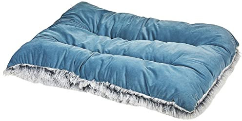 Modernes Tierbett aus weichem Samtstoff mit Quasten blau 90 x 60 cm Ergani