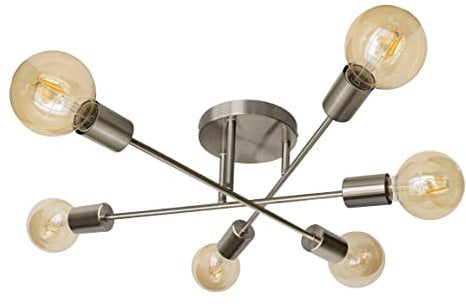 Trango 6-flg. 1012-62AL Deckenleuchte *SKY* inkl. 6x 4Watt E27 2500K Amber LED-Leuchtmittel vintage Kronleuchter in Nickel matt Flurleuchte, Küchenleuchte, Deckenlampe, Wohnzimmerlampe Arme schwenkbar