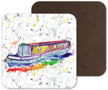 Coaster Narrowboat Canal Boat Coasters Watercolour Art Gift Work Office Dining Tea coffee (1)