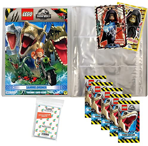 Bundle mit Lego Jurassic World Trading Cards - Serie 2-1 Leere Sammelmappe + 5 Booster + Exklusive Collect-it Hüllen