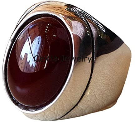 Natürlicher Karneol roter Edelstein ovaler Ring, Siegelring aus echtem 925er Sterlingsilber, Statement-Ring, schwerer Halbedelstein-Ring, Vorschlagsring, einzigartige Herrengeschenke (Karneol)