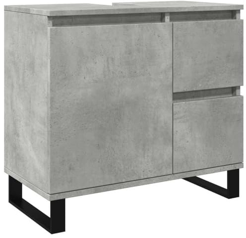 HFXHIJXQ Meuble sous Lavabo Salle de Bain Gris Béton 65x33x60 cm, Armoire de Rangement Basse en Bois d'Ingénierie et Fer, Meuble de Toilette avec Pieds Style Industriel