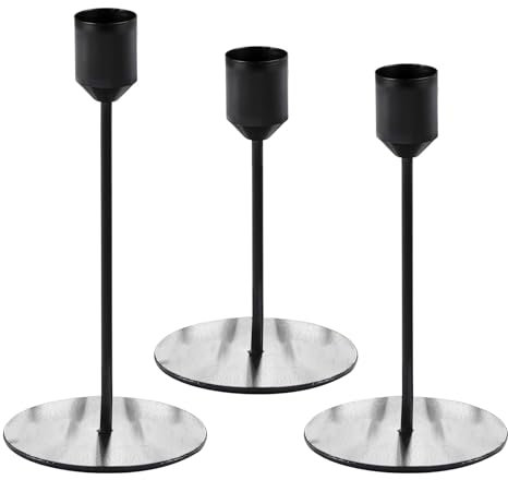 Ginger Ray Matte Black Candle Holders Pack of 3, 20cm, 15cm, 10cm