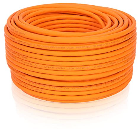 LW Electronic Verlegekabel Cat7A LAN Kabel 30m Gigabit Halogenfrei POE BauPVO Netzwerkkabel S/FTP PIMF 1200 MHz Kupfer AWG23 LSZH Installationskabel Datenkabel Orange