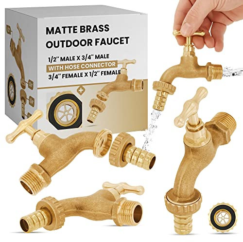 Rubinetto Giardino Ottone Opaco 1/2'' x 3/4'' Maschio Raccordo per Tubo Giardino 3/4'' Femmina x Collegamento a Innesto | Valvola a Sfera d'Acqua Uscita Scarico Acqua Calda Robusto Tenuta