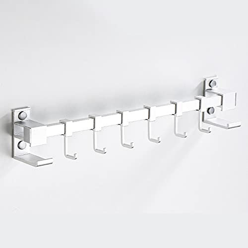 Celbon Colgador de Utensilios de Cocina Barra Cocina Utensilios con 6 Ganchos Movible,40 cm Aluminio Montaje en Pared Colgador Organizador de Ollas y Sartenes (Blanco)