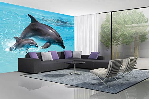 Vlies Fototapete ZWEI DELFINE 375 x 250 cm (inkl. Kleister) - Vlies Tapete, Wandtapete, Wandbilder - Tapete für Wohnzimmer Schlafzimmer, Büro, Küche - Montagefertig