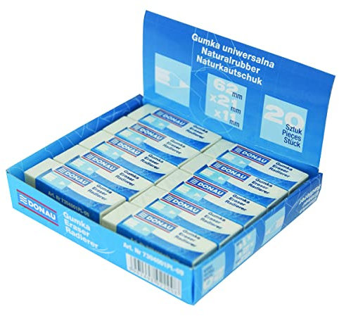 DONAU 7304001PL-09 Universal-Radiergummi/Radierer für Bleistift und Buntstift/ 20 Stück/für Bleistift und Buntstift/ 62 x 21 x 11 mm/aus Kautschuk/Farbe: Weiß
