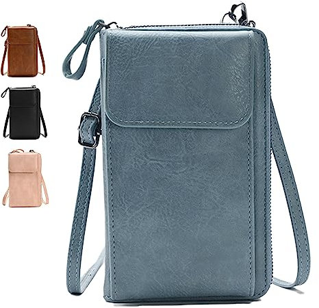 GoPaw Crossbody-Telefon-Tasche für Frauen, PU-Leder Damen leder handytasche mit Schulterriemen, kleine umhängetasche damen handy(Blau B)