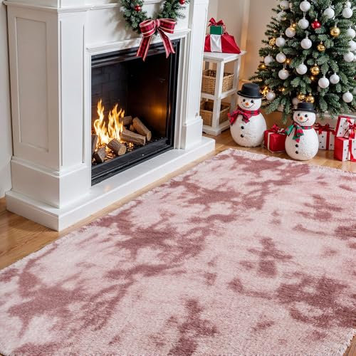 jianandi Teppich Wohnzimmer, Flauschige Weiche Teppiche für Schlafzimmer, Hochflor Waschbare Bettvorleger, Moderne Anti-Rutsch Teppich für den Eingangsbereich, Tie-dye Pink, 80 x 150 cm