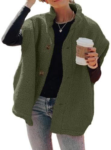 Hongqizo Gilet da donna in pile peloso, casual, oversize, caldo, con bottoni e tasche | con tasche, tinta unita, a righe, stampa leopardata, cappotti senza maniche, vestibilità larga, casual, abbottonatura