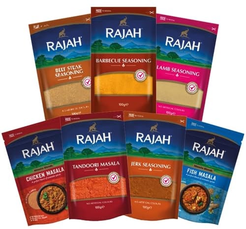 Rajah Spices Ultimate BBQ Seasoning & Meat Rub Kit | 7 Packs of Spices | Tandoori Masala | Jerk Seasoning | BBQ Seasoning | Beef Steak | Chicken Masala | Fish Masala | Lamb Seasoning |