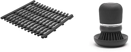 Brabantia SinkSide Tapis d’évier - Dark Grey 302589 L & Brosse à vaiselle, Gris foncé, Longueur : 6.4 cm Hauteur : 9.8 cm Largeur : 5.7 cm