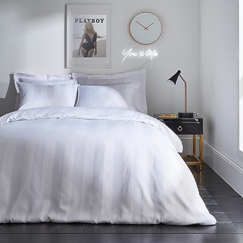 Playboy Bedding Bettwäsche-Set, weich, Satin, gestreift, Super-King-Size-Bett, mit Kissenbezügen, Weiß