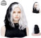 Aomig Synthetik Percke - Mitte Halb Schwarz und Halb Weie Damen Kurz Percke fr Cosplay, Halloween, Karneval, Party