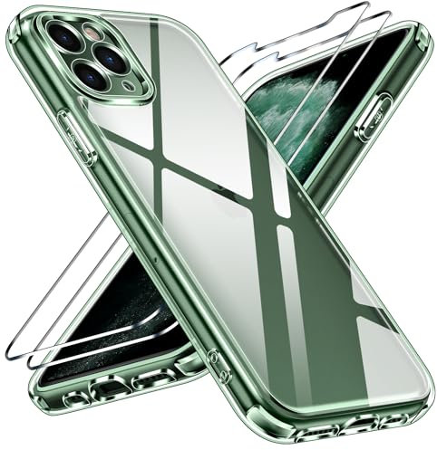 ivoler Anti-Amarillo Clara Funda para iPhone 11 Pro MAX 6.5 Pulgadas con 2 Piezas Cristal Templado, [Protección Militar] Carcasa Protectora Antigolpes Transparente Anti-Choques Bumper Case