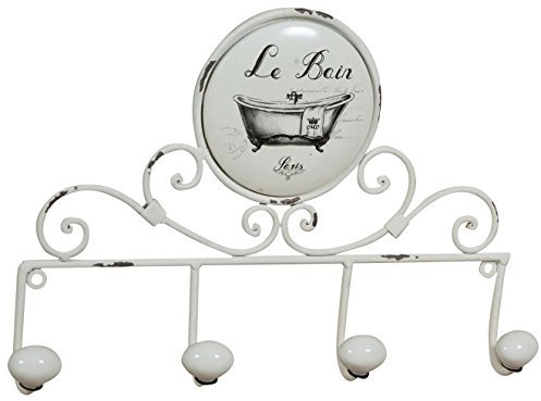 Biscottini Porte-serviettes mural L37,5xPR6,5xH25,5 - Porte-serviettes de bain en fer forgé - Porte-serviette blanc - Accessoires de salle de bain