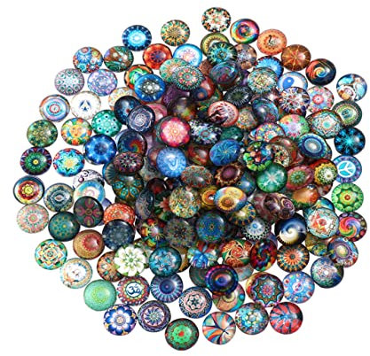 HEALEEP 1 Set 50pcs Beads Picture Ornament Flatback Glass Cabochons Home Gadgets Time Gem Dome Flat Back Cabochons Mandolin Glass Cabochons Dome Glass Stained Photo Frame Mix
