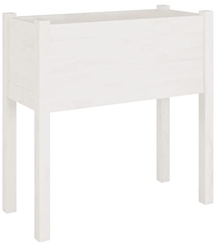 Makastle Jardinière sur Pied en Bois, Potager Surélevé, Lit de Culture pour Légumes Fleurs, Jardinière surélevée en Bois pour Jardin Terrasse ou Balcon, Blanc 70x31x70 cm Bois de pin Massif