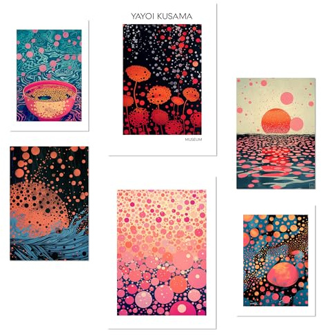 Nacnic 6er-Set Kusama-Welle Poster mit Designillustrationen zur Dekoration der Wände Ihres Zuhauses. Räume, Büro, Laden und Geschäft Format A3 und A4 Rahmenlos