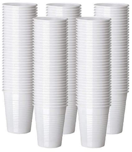 Disposable Plastic Cup White 100 x 200ml (7oz) Disposable Squat Drink Cups Perfect for Travel, Wedding Party, Picnic, Juice, Cold Drinks, Coolers, Vending Catering Buffet