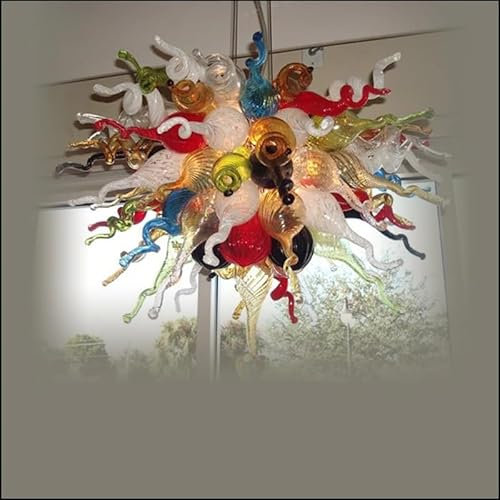 YAOYIYAO Lámpara de araña de cristal LED colgante con cadena de cristal europea, diseño de arte moderno de cristal de Murano