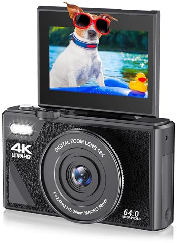 Bewinner Digitalkamera Vintage 4K Fotokamera 64MP, 3 Zoll Bildschirm Digital Kompaktkamera 18X Zoom Auto Focus, Anti-Shake Smile Kamera geeignet für Selfie Home Travel (schwarz)