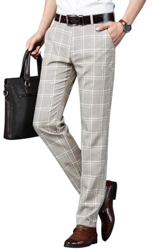 Oanviso Pantalon de Costume Homme Pantalon à Carreaux de Travail Élastique Pantalon Chino Pantalon de Jogging Décontracté Pantalon Business Élégant Coupe Ajustée Classique Chino Pantalon A 05 L