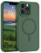DOMAVER Case for iPhone 13 Pro Max,Magnetic [Compatible with Mag Safe] Carbon Fiber Metal Lens Frame+Buttons Support Wireless Charging Men Women Slim Shockproof Protective Phone Cover 6.7 Inch, Green