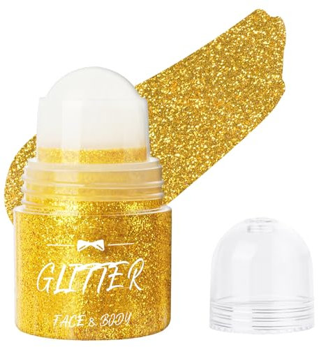 LOPHE Roll-On Purpurina Cara, Roll-On Body Glitter Gel, Lentejuelas de Sirena con Purpurina Líquida, Gel Glitter Corporal Adecuado para Halloween, Rostro, Cuerpo y Cabello (Oro)