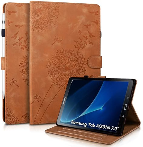 Rostsant Funda para Samsung Galaxy Tab A6 2016 Funda de Cartera de Cuero con Estampado de Diente de león Cubierta magnética para Libro para Galaxy Tab A6 10,1 Pulgadas SM-T580/T585 Marrón