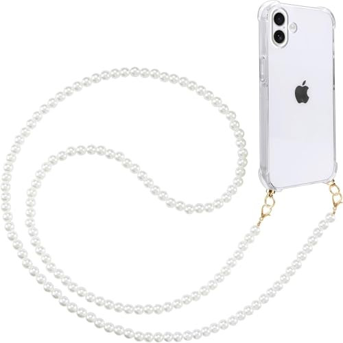 Pnakqil Coque avec Cordon pour Apple iPhone 16 6,1 Chaîne, Etui avec Collier Silicone Transparent TPU Souple Antichoc Cordage Crossbody Laniere Tour Chaîne Collier Lanyard Téléphone Portable