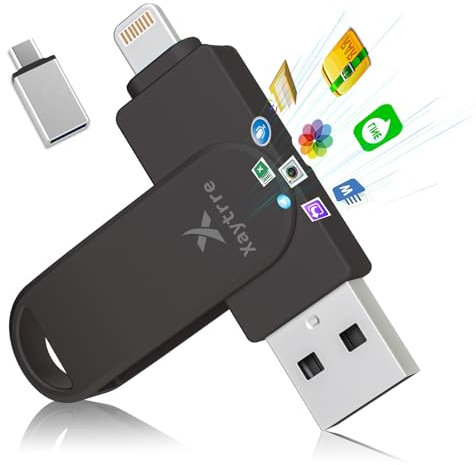 Chiavetta USB per iPhone 512gb Apple MFi-zertifizierter,Xaytrre Memoria Esterna Lightning,Pen Drive USB C 3.0,3 in 1 Pennetta Backup per iPhone/Smartphone/iPad/Android/PC,(Nero)