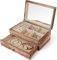 Schmuckkasten, große Schmuckschatulle mit 2 Ebenen, Schmuckbox mit Spiegel, Schmuckaufbewahrung, Ringe, Ohrringe, Halskette, Uhren, Armbänder