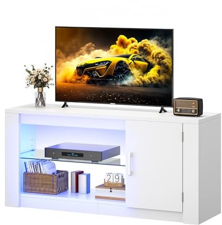 YITAHOME TV Stand LED TV Unit, Modern TV Stand with Adjustable Shelves Storage Tv Stand Cabinet 55 inch, Wide TV Entertainment Center for Living Room, Bedroom, Dining Room, Playroom