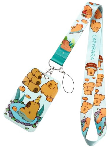 KIIFENG Capybara Lanyards Capybara Schlüsselbänder mit Schlüsselanhänger, Cartoon-Tier-Kartenhalter, schönes Umhängeband, Abzeichen, Kartenhalter für Schüler und Mädchen
