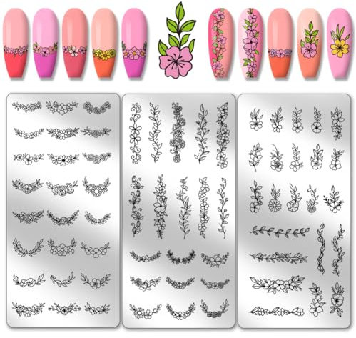 PH PandaHall 3pcs Flower Nail Stamper, 66 Muster Nagelstempelplatte Ranken Blume Spitze Nail Art Schablonen Druck Nagelschablonen Nagelbildplatte aus Edelstahl für Nageldesign Druck Maniküre Salon