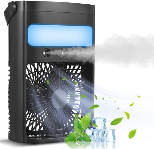 ERYUE frost fan,Portable Air Conditioner Cooling Fan 700ml Evaporative AC Air Cooler with 7 Colors LED Light 2H/4H Timer 3 Wind Speeds and 3 Humidifier Spray Modes for Room Bedroom Office Table