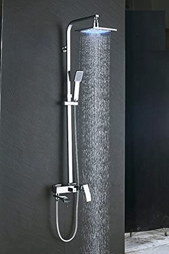 OWOHYG Set di rubinetti per Doccia da Bagno a LED cromati, soffione Doccia a LED, Bocca Girevole a Cascata, Miscelatore monocomando, Rubinetto per Doccia da Bagno, soffione DOCC