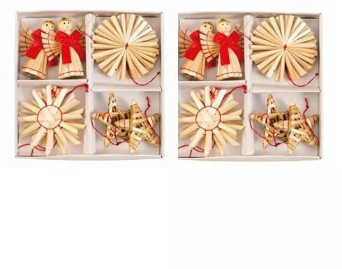 2 x Weihnachts Stroh-Deko- Sterne Engel je 10 Teile pro Box hängend d. 4-6 cm Baumschmuck