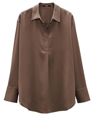 someday Damen Langarmbluse | Satinbluse ZANZA Loose im Oversize Stil Soft Mocha, 42