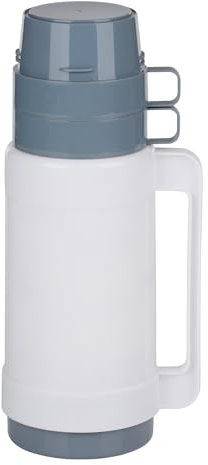 Insulated Vacuum Flask Bottle 1L Double Walled Vacuum Flask with 2 Cups Mug for Hot & Cold Drinks Tea Coffee Water Drinks Food Soup Travel Sports Outdoor Picnic Office (White)