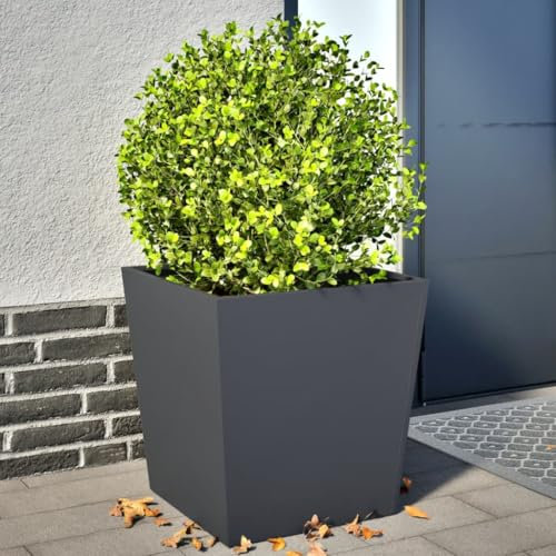IKAYAA 2 Unidades Macetero Alto 50 x 50 x 50 cm Diseño Moderno para Plantas de Interior y Exterior, Maceta Grande de Acero, Jardinera Alta Acero/Antracita