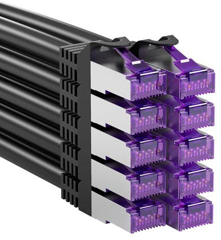 FGB 10 cables de red CAT7 de 0,5 m, 10 Gigabit, RJ45, cable de cobre Ethernet, cable LAN DSL, SFTP PIMF, 50 cm, CAT7, CAT6, CAT5, negro
