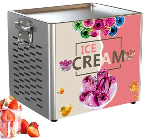 Electric Ice Cream Machine - Stainless Steel Commercial Rolled Frozen Yogurt Maker, Stir-Fried Ice Pan for Bars, Cafes, and Dessert Shops