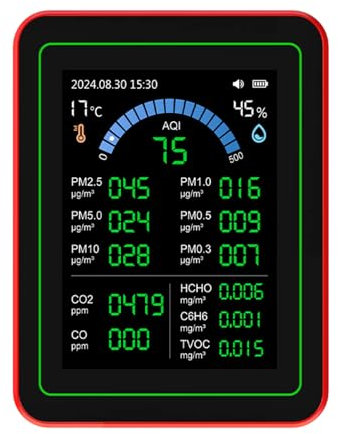 Luftqualität Messer 18 in 1 CO2 TVOC HCHO PM 2.5 PM10 Temp Feuchter Detect Tester für den Innenbereich Batterie Betriebener Daten Speicher Schwarz