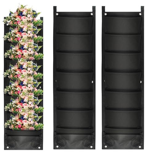 JWTRSVTY 2 Pezzi Borse per Fioriere Sospese, Verticale Sacchi Piantare con 7 Tasche, Impermeabile Fioriera Sacchetti Piante, Borse da Coltivazione Piante da Appendere, per Balcone, Giardino, Cortile