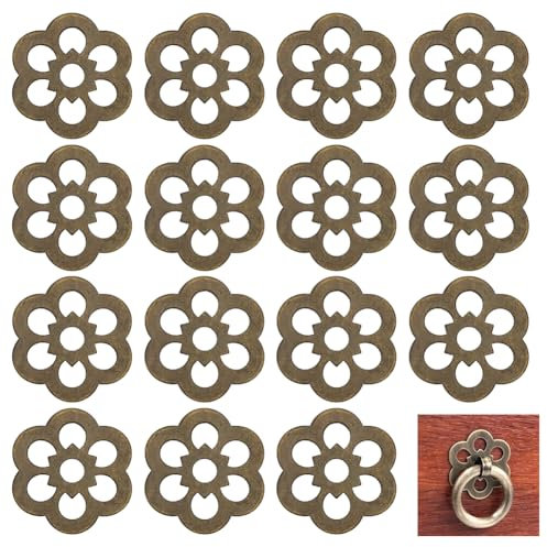 PH PandaHall 16pz Rondelle per Piastra Posteriore in Ottone Trifoglio 32mm Rondelle Decorativi A Forma di Fiore Guarnizione In Ottone Accessori per Ferramenta per Mobili Cassetti Armadi, Bronzo Antico