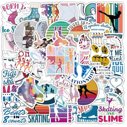 50 Stück Eiskunstlauf Aufkleber Pack Skating Sticker Set Wasserdichte Vinyl Sticker für Laptop Kinder Autos Motorrad Fahrrad Skateboard Gepäck Koffer Computer Aufkleber Graffiti Decal