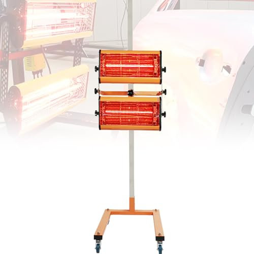VNATWGOO Lampe De SéChage De Peinture éLectrique Mobile, Chauffage De Carrosserie Automobile, Double Lampe Infrarouge RéGlable, 2000 W, avec Minuterie